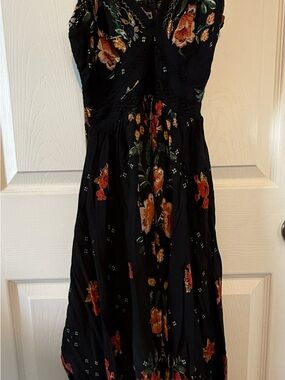 Angie Black Maxi Dress with Orange and Green Floral Print